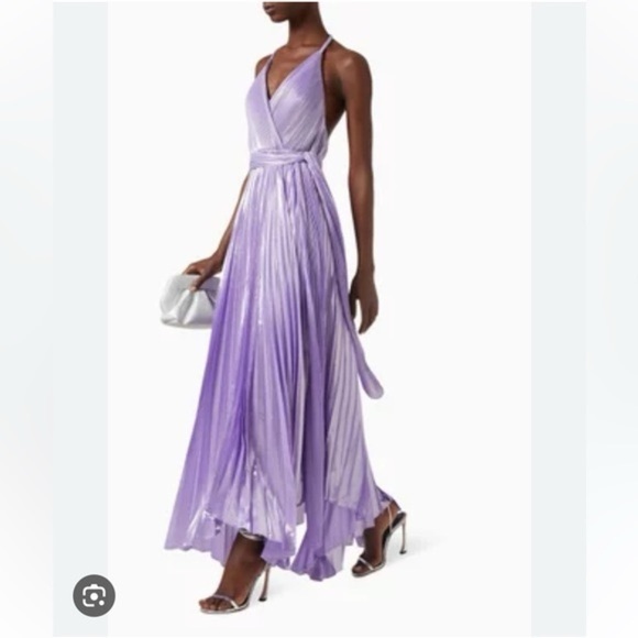 NWT Alice + Olivia Purple Arista Halter Pleated Metallic Dress sz 10 - Picture 5 of 11